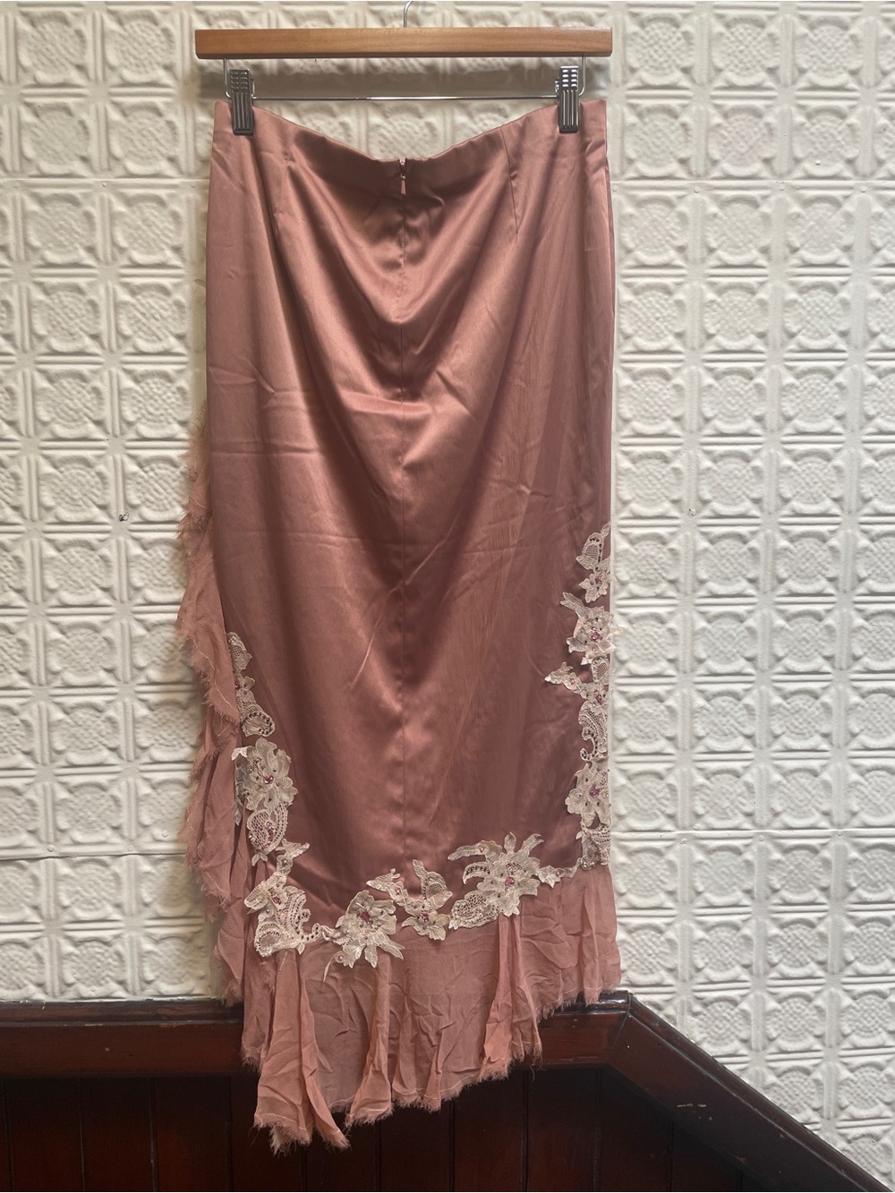 Mandalay Dusty Rose Embroidered Satin Skirt - Picture 2 of 7